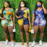 Explosive hot sale tie-dye fat lady plus size zipper jumpsuit MH2033