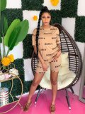 Casual fashion women's clothing printed English pattern two-piece suit XR2141