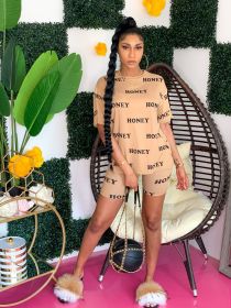 Casual fashion women's clothing printed English pattern two-piece suit XR2141