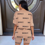 Casual fashion women's clothing printed English pattern two-piece suit XR2141