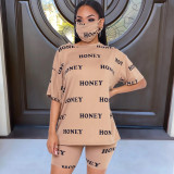 Casual fashion women's clothing printed English pattern two-piece suit XR2141