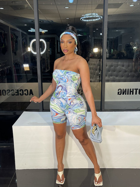 Sexy sleeveless abstract corrugated breast wrap jumpsuit D8269-1