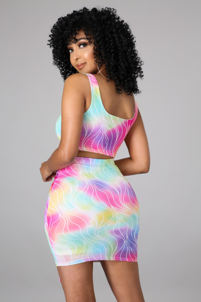 Fashion sexy casual color printing three-color two-piece suit TH218