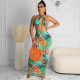 Fashion sexy floral color hanging neck print dress XR2164