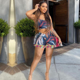 Fashion fringed shorts one-shoulder top two-piece suit XR2160