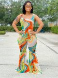 Tie-dye print big flared jumpsuit L2520