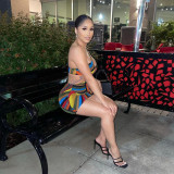 Sexy graffiti strap tight-fitting hip skirt dress FFD1122
