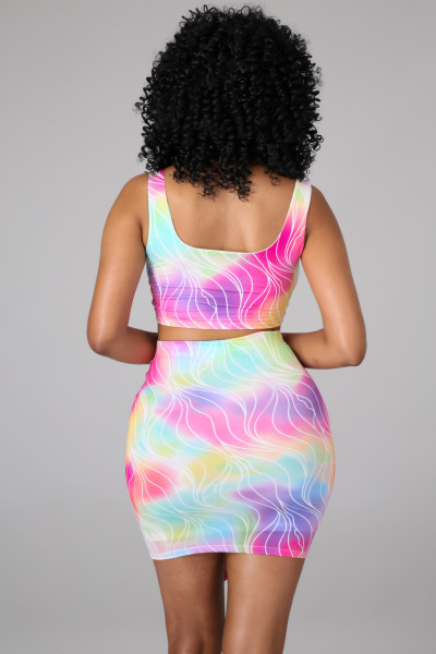 Fashion sexy casual color printing three-color two-piece suit TH218