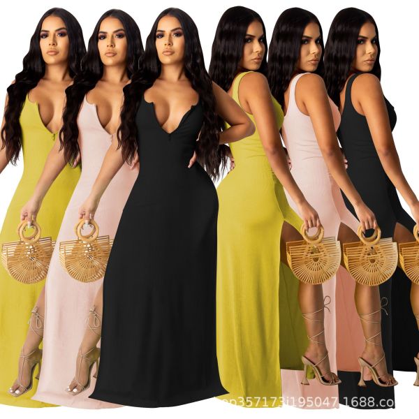 Sexy low-cut zipper dress with slit skirt YQ06002
