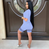 Fashion sexy casual print short-sleeved three-color two-piece suit TH210