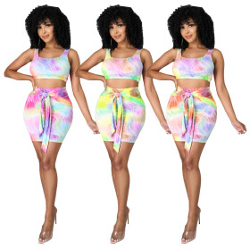 Fashion sexy casual color printing three-color two-piece suit TH218