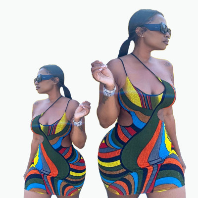 Sexy graffiti strap tight-fitting hip skirt dress FFD1122