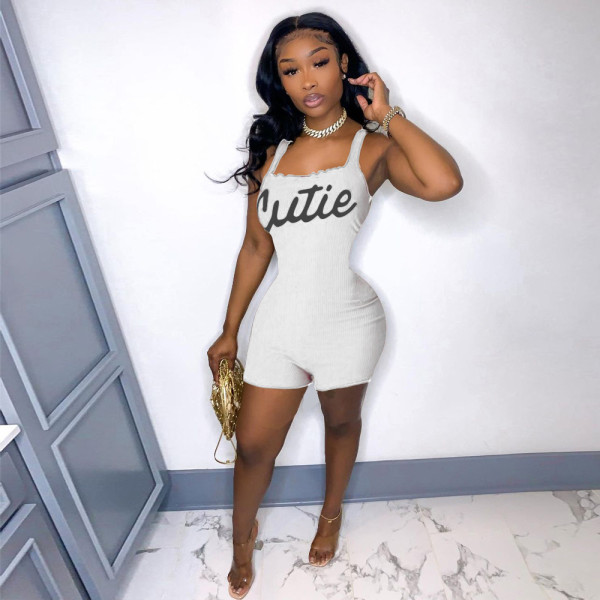 Fashion sexy small pit strip English offset printing jumpsuit XR2152