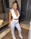 Sexy zipper open chest pleated pants suit L2610
