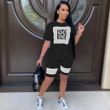 Fashion sexy casual print short-sleeved three-color two-piece suit TH210