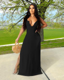 Sexy low-cut zipper dress with slit skirt YQ06002