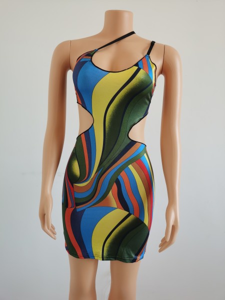 Fashion slanted shoulder open back slim fit display bag hip dress K21D03576