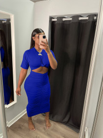Women's solid color pleated dress JR3640