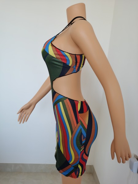 Fashion slanted shoulder open back slim fit display bag hip dress K21D03576