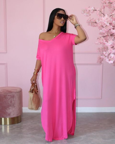 Summer solid color loose long dress plus size women's clothing JR3613