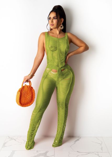Women's sexy solid color knitted hollow casual one-piece beach pants TS1157