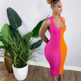 Fashion stitching pit strip dress Y5198