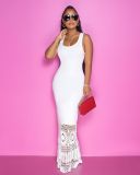 Lace solid color long dress plus size women's clothing JR3609