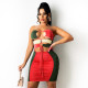 New contrast color tether hollow sexy bag hip dress D165644W