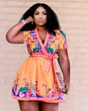 Positioning burnt flower dress plus size women's clothing JR3616
