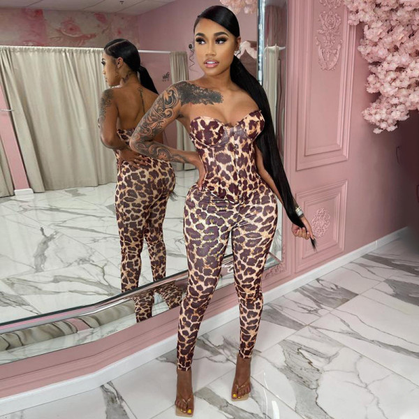New Leopard Print Sexy Breasted Vest and Trousers Casual Suit S165494W