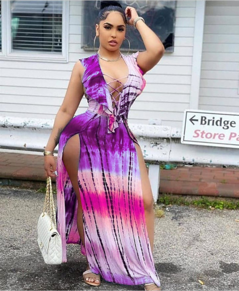 Women's drawstring cardigan positioning printing long skirt plus size women's clothing JR3612