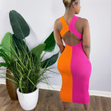Fashion stitching pit strip dress Y5198