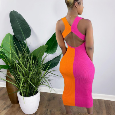 Fashion stitching pit strip dress Y5198