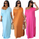 Summer solid color loose long dress plus size women's clothing JR3613