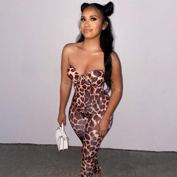 New Leopard Print Sexy Breasted Vest and Trousers Casual Suit S165494W