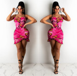 Sexy slim butterfly print suspender dress LS6434