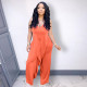 Fashion ruffled halter neck tethered solid color jumpsuit OL6067-1