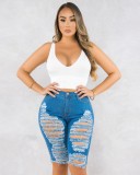 Fashion Washed Stone Frayed Hole Jeans Fifth Pants OL6065