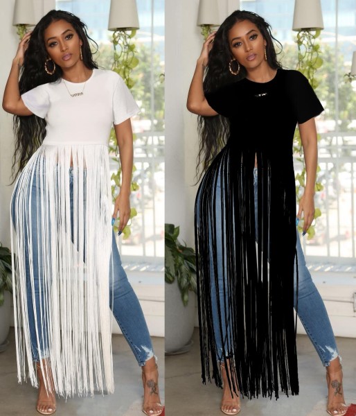 Fashionable solid color cute tassel multi-color optional short-sleeved top OL6064
