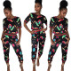 Casual fashion digital printing pants suit two-piece suit LS6018
