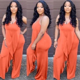 Fashion ruffled halter neck tethered solid color jumpsuit OL6067-1
