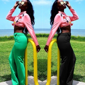 Fashionable casual personality with symmetrical four-button flared trousers with pockets LS6026