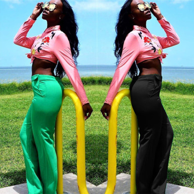 Fashionable casual personality with symmetrical four-button flared trousers with pockets LS6026