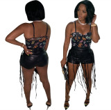 Fashion casual slim-fit large stretch leather rope shorts LS6460