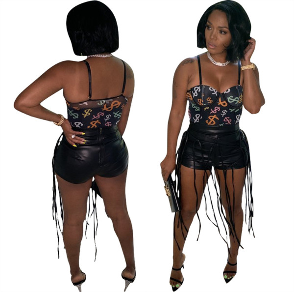 Fashion casual slim-fit large stretch leather rope shorts LS6460