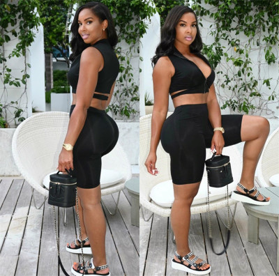 Sexy Slim Fit Sleeveless Shorts Two Piece Set LS6455