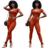 Slim fashion sexy solid color two-piece suit LS6454