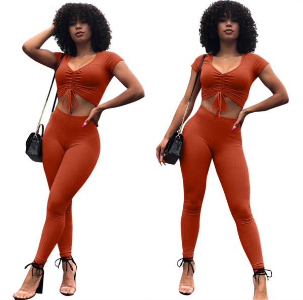 Slim fashion sexy solid color two-piece suit LS6454