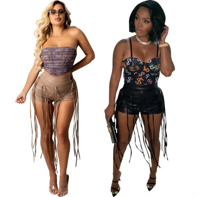 Fashion casual slim-fit large stretch leather rope shorts LS6460