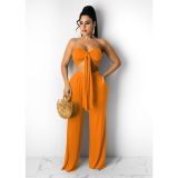 Two-piece solid color tube top loose trousers W8201-1